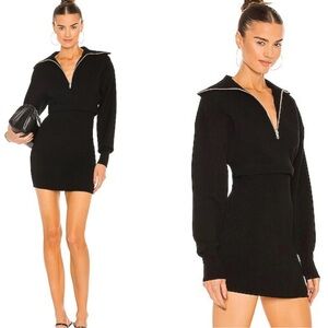 A.L.C. Otto Half Zip Black Ribbed Mini Dress - XS